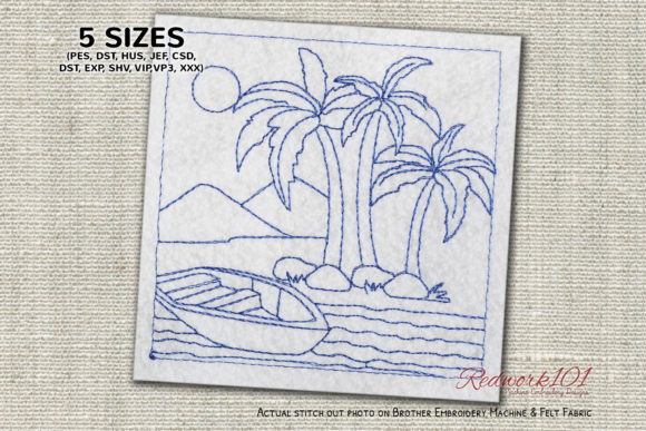 Boat on the Beach Bluework: A Summer Embroidery Delight