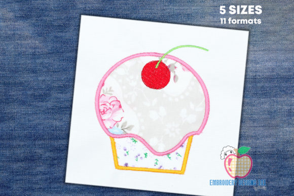 Charming Mini Cherry Cup Cake Applique