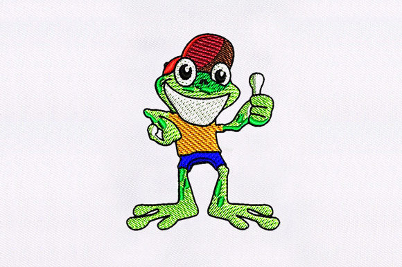 Charming Thumbs Up Frog Cartoon Embroidery