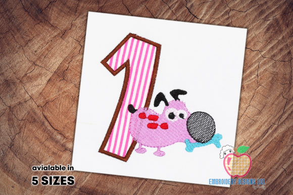 Cute Embroidery: A Dog Near the First Birthday One
