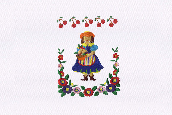 Fruits Collecting Girl: A Charming Addition for Holiday Embroidery